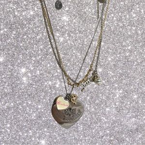 Juicy Couture Triple Strand Charm Necklace (Let Them Eat Couture) Gold & Sliver